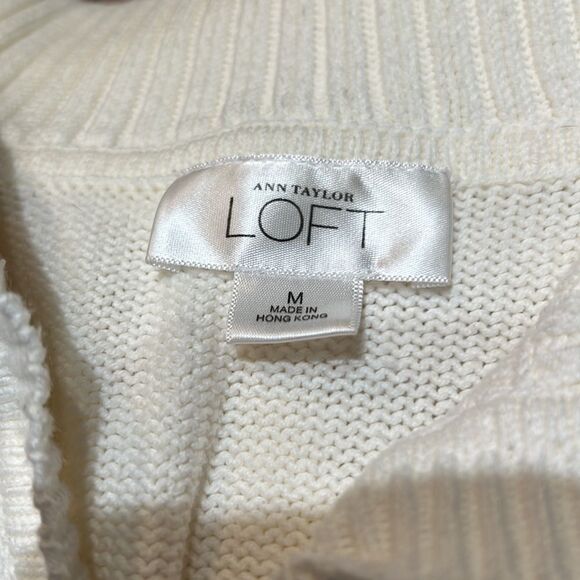 LOFT White Cable Knit Long Sleeve Large Collar Sweater size M - Picture 11 of 12